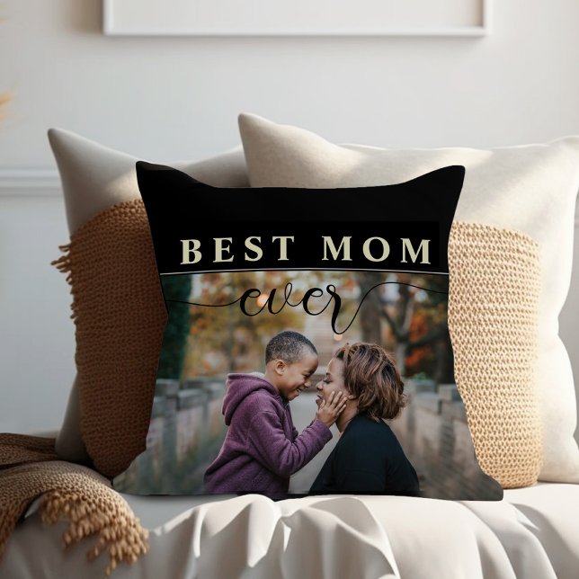 Best Mum Ever Mother's Day Throw Pillow (Best Mom Ever Photo simple modern black and white pillow)