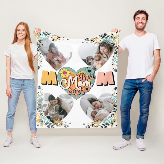 Best Mum Ever Multi Heart shape Photo Fleece Blank Blanket (In Situ)