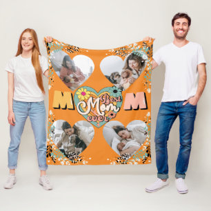 Best Mum Ever Multi Heart shape Photo Fleece Blank Blanket