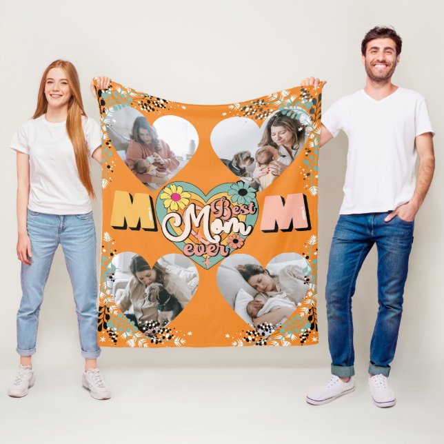 Best Mum Ever Multi Heart shape Photo Fleece Blank Blanket (In Situ)