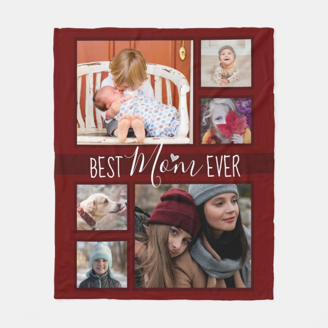 Best Mum Ever Multi Photo Collage Fleece Blanket (Front)