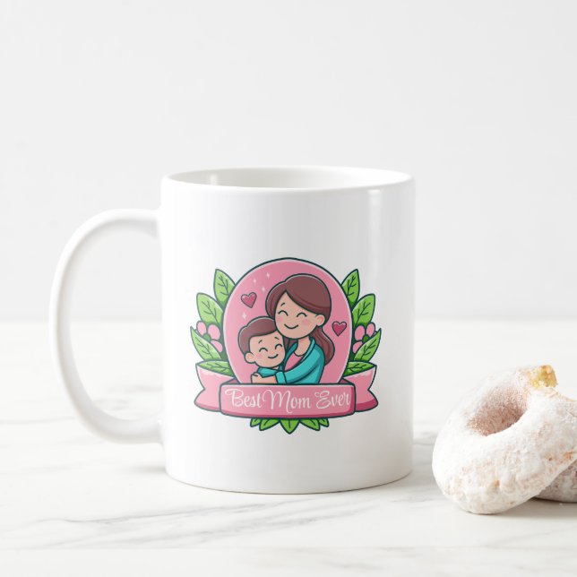 Best Mum Ever, Mum And Child, Custom Coffee Mug (With Donut)