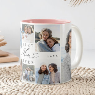 Best Mum Ever Mum Script Heart Photo Collage Two-Tone Coffee Mug
