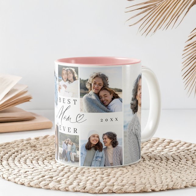 Best Mum Ever Mum Script Heart Photo Collage Two-Tone Coffee Mug (Best Mom Ever Mom Script Heart Photo Collage Two-Tone Coffee Mug)