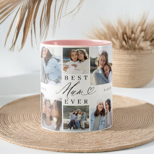 Best Mum Ever Mum Script Heart Photo Collage Two-Tone Coffee Mug