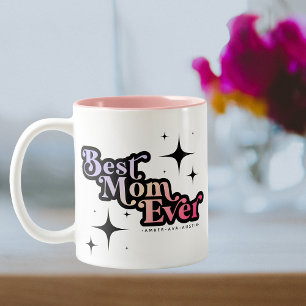 Best Mum Ever Mummy Kids Name Retro Pink Two-Tone Coffee Mug