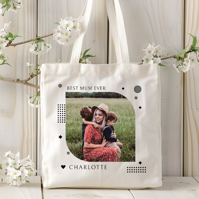 Best Mum Ever Name Photo Trendy Simple Modern Tote Bag (Creator Uploaded)