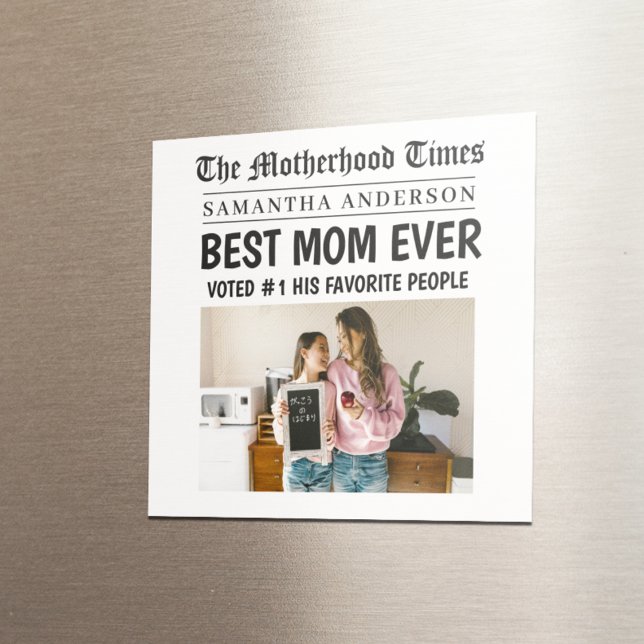 Best Mum Ever Newspaper Custom Name & Photo Magnet (Creator Uploaded)