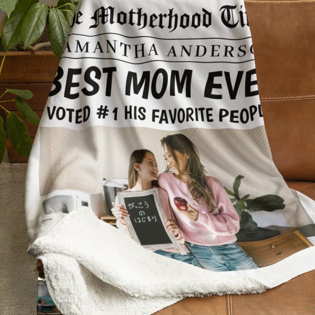 Best Mum Ever Newspaper Custom Name & Photo Sherpa Blanket (Creator Uploaded)