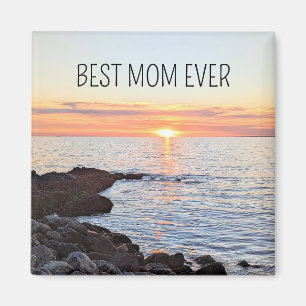 Best Mum Ever Orange Sunset Ocean Photo Magnet