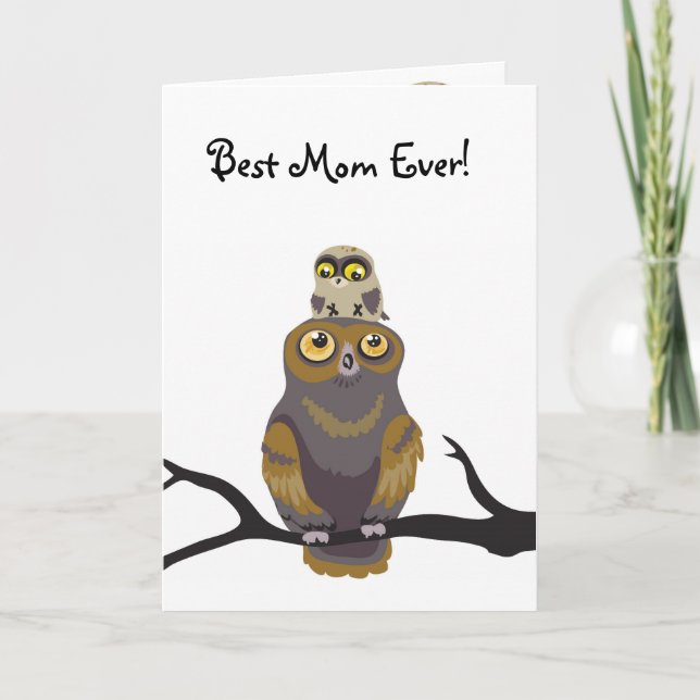 Best Mum Ever! Owl Mother's Day Card (Front)