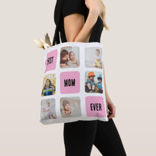 Best Mum Ever Personalise 6 Photo Collage on White Tote Bag