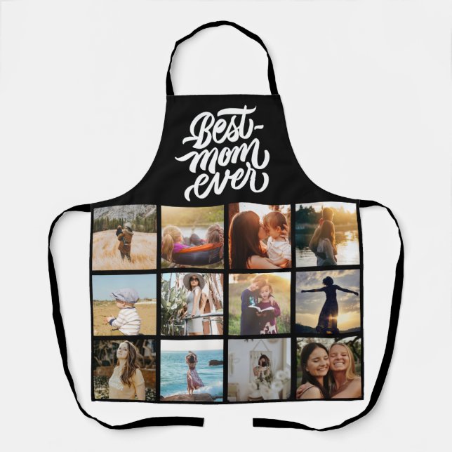 Best Mum Ever Personalised 12 Photo Collage Black Apron (Front)