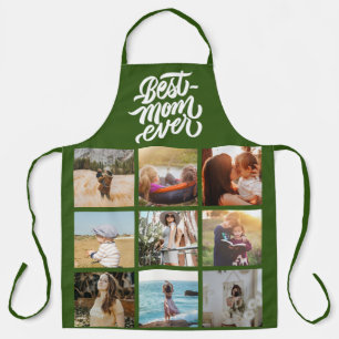 Best Mum Ever Personalised 12 Photo Collage Green Apron
