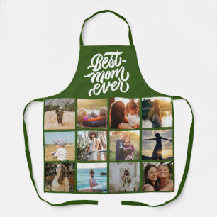Best Mum Ever Personalised 12 Photo Collage Green Apron