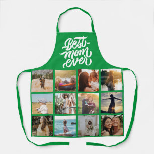 Best Mum Ever Personalised 12 Photo Collage Green Apron