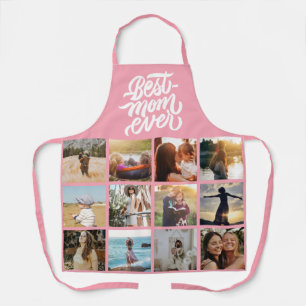 Best Mum Ever Personalised 12 Photo Collage Pink Apron
