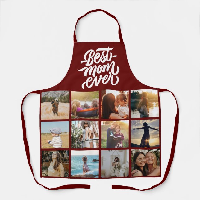 Best Mum Ever Personalised 12 Photo Collage Red Apron (Front)
