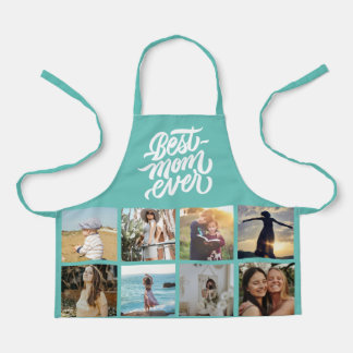 Best Mum Ever Personalised 12 Photo Collage Teal Apron