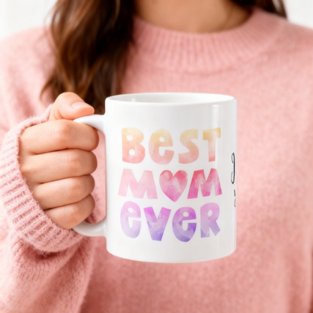 Best Mum Ever Personalised Mug (An 11 oz mug is shown, add name and choose size and mug style.)