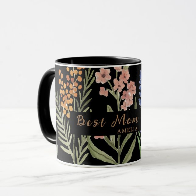 Best Mum Ever – Personalised Name floral Mug (Front Left)