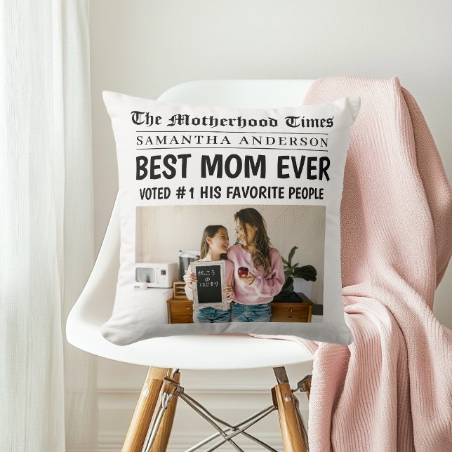 Best Mum Ever Personalised Newspaper Photo  Cushion (Creator Uploaded)
