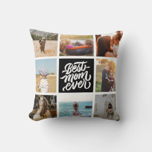Best Mum Ever Personalised Photo Collage Black Cushion