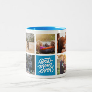 Best Mum Ever Personalised Photo Collage Blue Two-Tone Coffee Mug