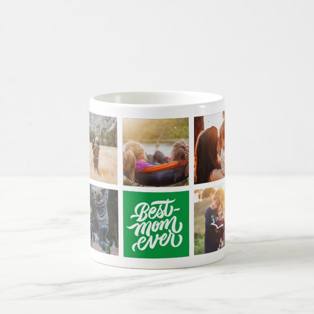 Best Mum Ever Personalised Photo Collage Green Coffee Mug (Center)