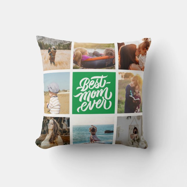 Best Mum Ever Personalised Photo Collage Green Cushion (Front)