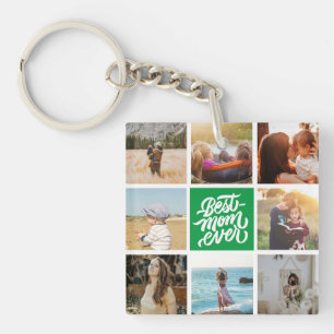 Best Mum Ever Personalised Photo Collage Green Key Ring