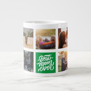Best Mum Ever Personalised Photo Collage Green Large Coffee Mug