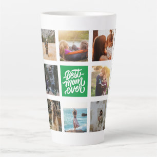 Best Mum Ever Personalised Photo Collage Green Latte Mug
