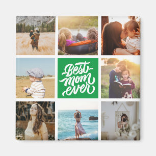 Best Mum Ever Personalised Photo Collage Green Magnet