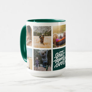 Best Mum Ever Personalised Photo Collage Green Mug