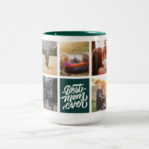 Best Mum Ever Personalised Photo Collage Green Two-Tone Coffee Mug