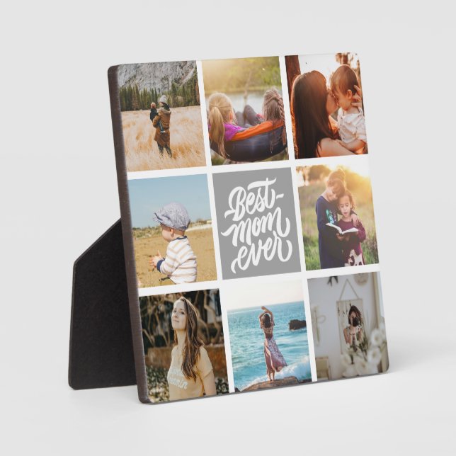 Best Mum Ever Personalised Photo Collage Grey Plaque (Front)