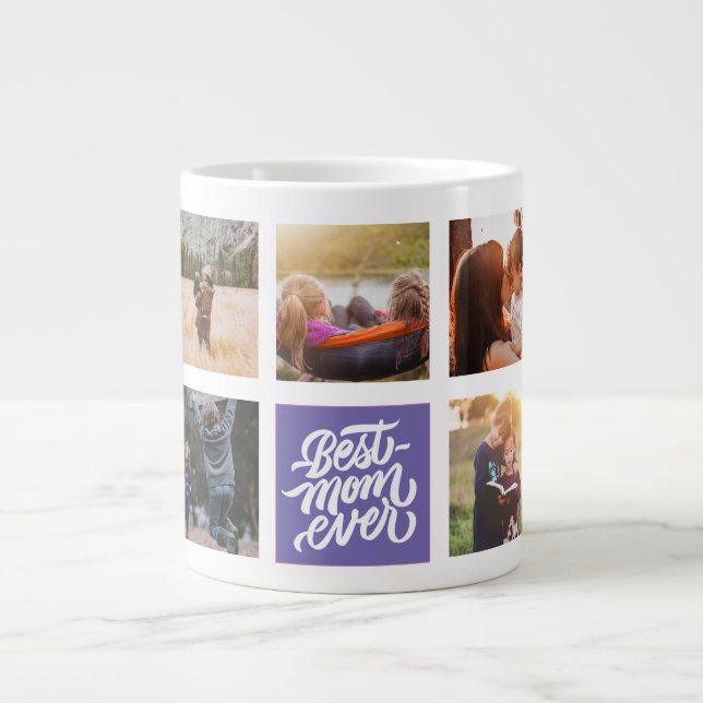 Best Mum Ever Personalised Photo Collage Lavender Large Coffee Mug (Front)