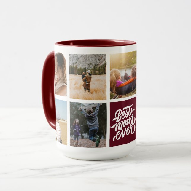 Best Mum Ever Personalised Photo Collage Maroon Mug (Front Left)