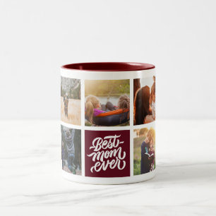 Best Mum Ever Personalised Photo Collage Maroon Two-Tone Coffee Mug