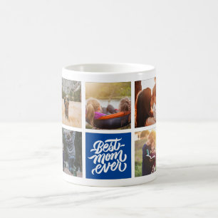 Best Mum Ever Personalised Photo Collage Navy Blue Coffee Mug
