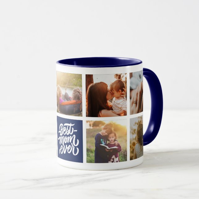 Best Mum Ever Personalised Photo Collage Navy Blue Mug (Front Right)