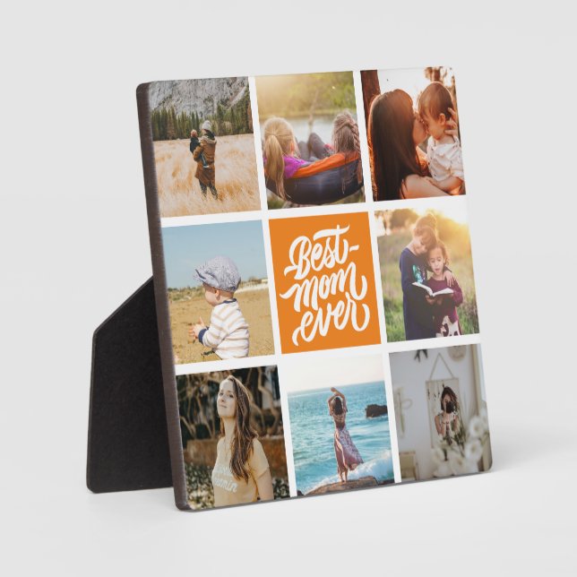 Best Mum Ever Personalised Photo Collage Orange Plaque (Front)