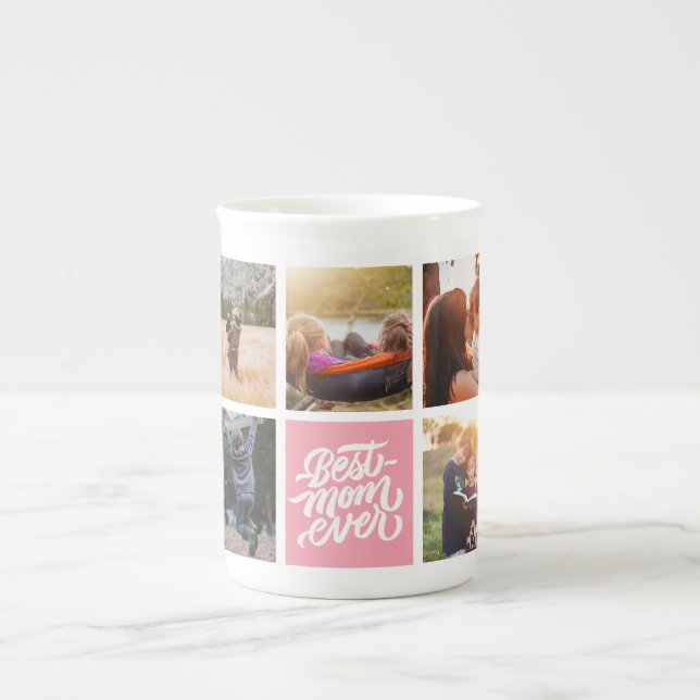 Best Mum Ever Personalised Photo Collage Pink Bone China Mug (Front)