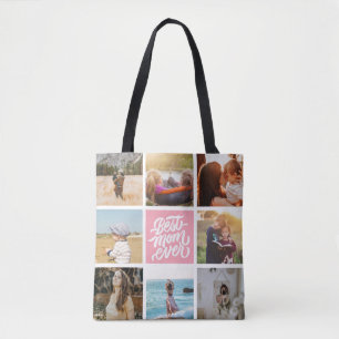 Best Mum Ever Personalised Photo Collage Pink Tote Bag