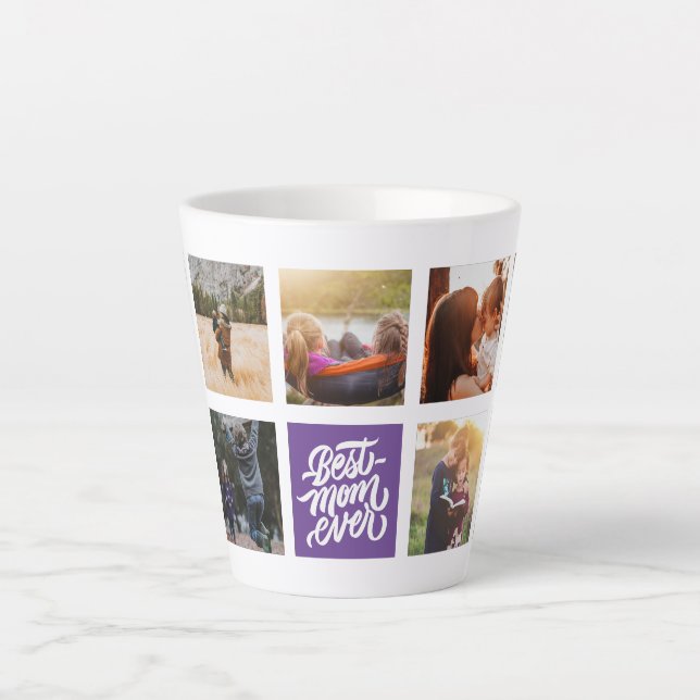 Best Mum Ever Personalised Photo Collage Purple Latte Mug (Front)