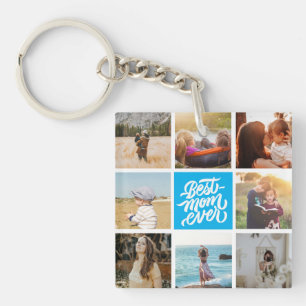 Best Mum Ever Personalised Photo Collage Sky Blue Key Ring