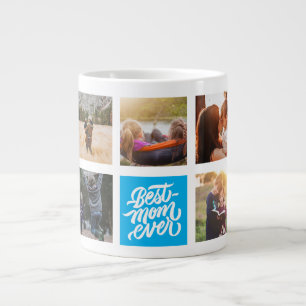 Best Mum Ever Personalised Photo Collage Sky Blue Large Coffee Mug