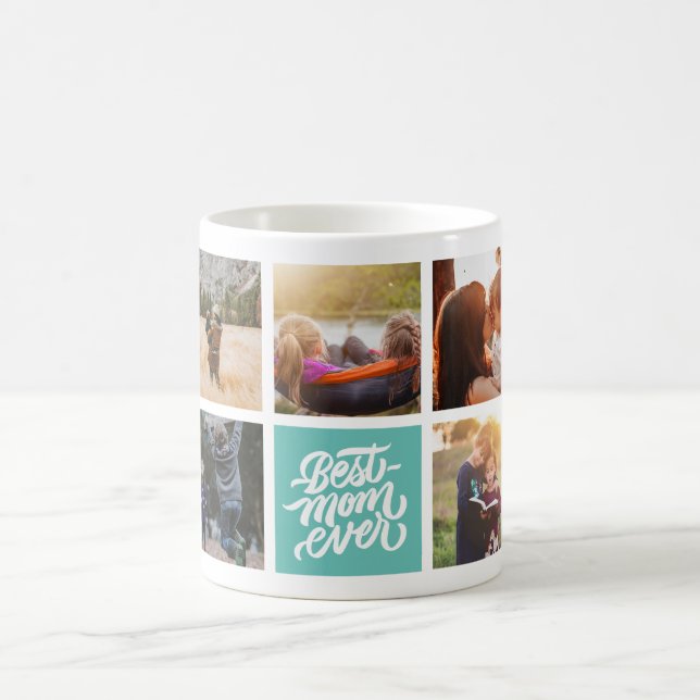 Best Mum Ever Personalised Photo Collage Teal Coffee Mug (Center)
