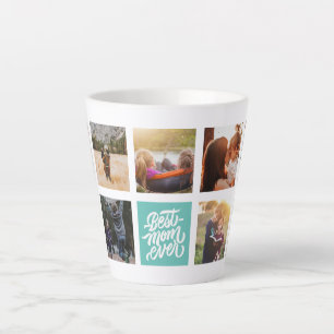 Best Mum Ever Personalised Photo Collage Teal Latte Mug